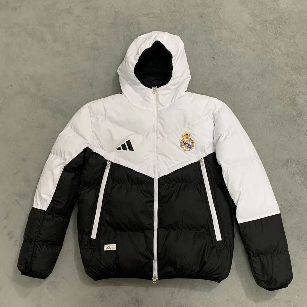 Real Madrid CF Men Full‑Zip Color Block Padded Hooded Jacket Winter Football Outerwear
